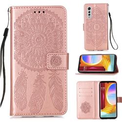 Embossing Dream Catcher Mandala Flower Leather Wallet Case for LG Velvet 5G (LG G9 G900) - Rose Gold