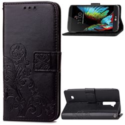 Embossing Imprint Four-Leaf Clover Leather Wallet Case for LG K10 - Black