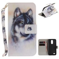 Snow Wolf Hand Strap Leather Wallet Case for LG K10 2017