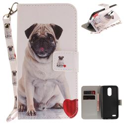 Pug Dog Hand Strap Leather Wallet Case for LG K10 2017