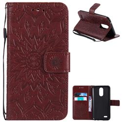 Embossing Sunflower Leather Wallet Case for LG K10 2017 - Brown