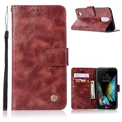 Luxury Retro Leather Wallet Case for LG K10 2017 - Wine Red