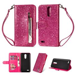 Glitter Shine Leather Zipper Wallet Phone Case for LG K10 2017 - Rose