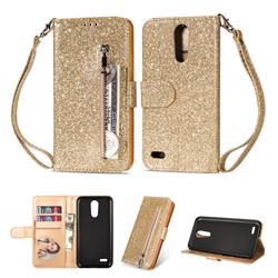 Glitter Shine Leather Zipper Wallet Phone Case for LG K10 2017 - Gold