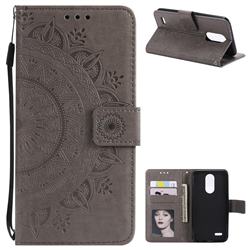 Intricate Embossing Datura Leather Wallet Case for LG K10 (2018) - Gray