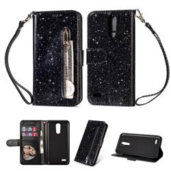 Glitter Shine Leather Zipper Wallet Phone Case for LG K10 (2018) - Black