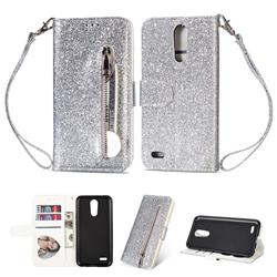 Glitter Shine Leather Zipper Wallet Phone Case for LG K10 (2018) - Silver