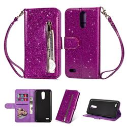 Glitter Shine Leather Zipper Wallet Phone Case for LG K10 (2018) - Purple