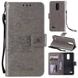 Embossing Owl Couple Flower Leather Wallet Case for LG K10 (2018) - Gray
