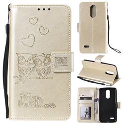 Embossing Owl Couple Flower Leather Wallet Case for LG K10 (2018) - Golden