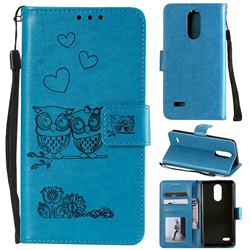 Embossing Owl Couple Flower Leather Wallet Case for LG K10 (2018) - Blue