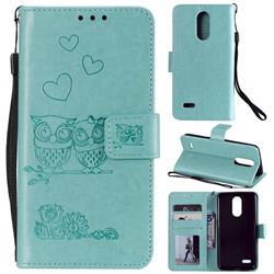 Embossing Owl Couple Flower Leather Wallet Case for LG K10 (2018) - Green