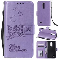Embossing Owl Couple Flower Leather Wallet Case for LG K10 (2018) - Purple