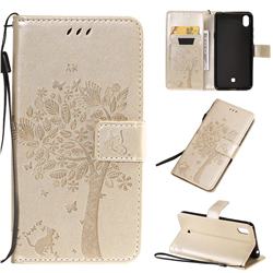 Embossing Butterfly Tree Leather Wallet Case for LG K20 (2019) - Champagne