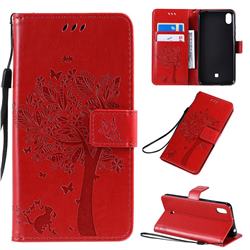 Embossing Butterfly Tree Leather Wallet Case for LG K20 (2019) - Red