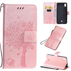 Embossing Butterfly Tree Leather Wallet Case for LG K20 (2019) - Rose Pink