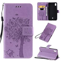 Embossing Butterfly Tree Leather Wallet Case for LG K20 (2019) - Violet
