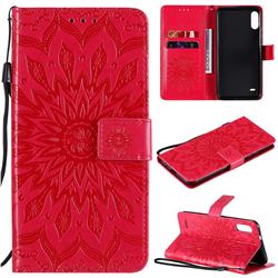 Embossing Sunflower Leather Wallet Case for LG K22 / K22 Plus - Red