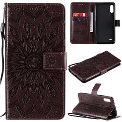 Embossing Sunflower Leather Wallet Case for LG K22 / K22 Plus - Brown