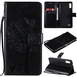 Embossing Butterfly Tree Leather Wallet Case for LG K22 / K22 Plus - Black