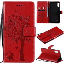 Embossing Butterfly Tree Leather Wallet Case for LG K22 / K22 Plus - Red