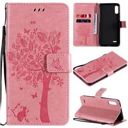 Embossing Butterfly Tree Leather Wallet Case for LG K22 / K22 Plus - Pink