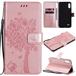 Embossing Butterfly Tree Leather Wallet Case for LG K22 / K22 Plus - Rose Pink
