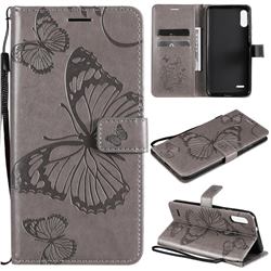Embossing 3D Butterfly Leather Wallet Case for LG K22 / K22 Plus - Gray