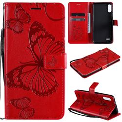 Embossing 3D Butterfly Leather Wallet Case for LG K22 / K22 Plus - Red