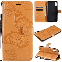 Embossing 3D Butterfly Leather Wallet Case for LG K22 / K22 Plus - Yellow
