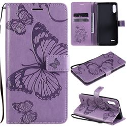 Embossing 3D Butterfly Leather Wallet Case for LG K22 / K22 Plus - Purple