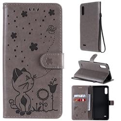 Embossing Bee and Cat Leather Wallet Case for LG K22 / K22 Plus - Gray