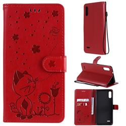 Embossing Bee and Cat Leather Wallet Case for LG K22 / K22 Plus - Red