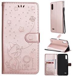 Embossing Bee and Cat Leather Wallet Case for LG K22 / K22 Plus - Rose Gold