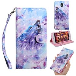 Roaring Wolf 3D Painted Leather Wallet Case for LG K30 (2019) 5.45 inch