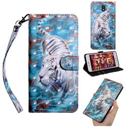 White Tiger 3D Painted Leather Wallet Case for LG K30 (2019) 5.45 inch