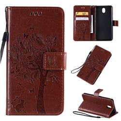 Embossing Butterfly Tree Leather Wallet Case for LG K30 (2019) 5.45 inch - Coffee