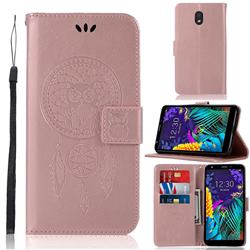 Intricate Embossing Owl Campanula Leather Wallet Case for LG K30 (2019) 5.45 inch - Rose Gold