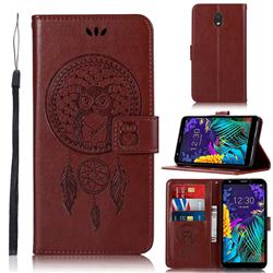 Intricate Embossing Owl Campanula Leather Wallet Case for LG K30 (2019) 5.45 inch - Brown
