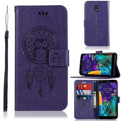 Intricate Embossing Owl Campanula Leather Wallet Case for LG K30 (2019) 5.45 inch - Purple