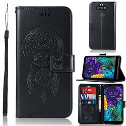 Intricate Embossing Owl Campanula Leather Wallet Case for LG K31 - Black