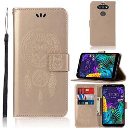 Intricate Embossing Owl Campanula Leather Wallet Case for LG K31 - Champagne