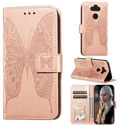 Intricate Embossing Vivid Butterfly Leather Wallet Case for LG K31 - Rose Gold