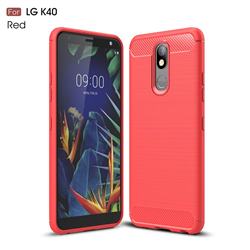 Luxury Carbon Fiber Brushed Wire Drawing Silicone TPU Back Cover for LG K40 (LG K12+, LG K12 Plus) - Red