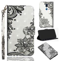Black Lace Flower 3D Painted Leather Wallet Case for LG K40 (LG K12+, LG K12 Plus)