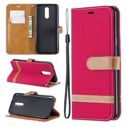 Jeans Cowboy Denim Leather Wallet Case for LG K40 (LG K12+, LG K12 Plus) - Red