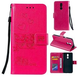 Embossing Owl Couple Flower Leather Wallet Case for LG K40 (LG K12+, LG K12 Plus) - Red
