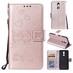Embossing Owl Couple Flower Leather Wallet Case for LG K40 (LG K12+, LG K12 Plus) - Rose Gold