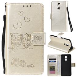 Embossing Owl Couple Flower Leather Wallet Case for LG K40 (LG K12+, LG K12 Plus) - Golden