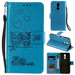 Embossing Owl Couple Flower Leather Wallet Case for LG K40 (LG K12+, LG K12 Plus) - Blue